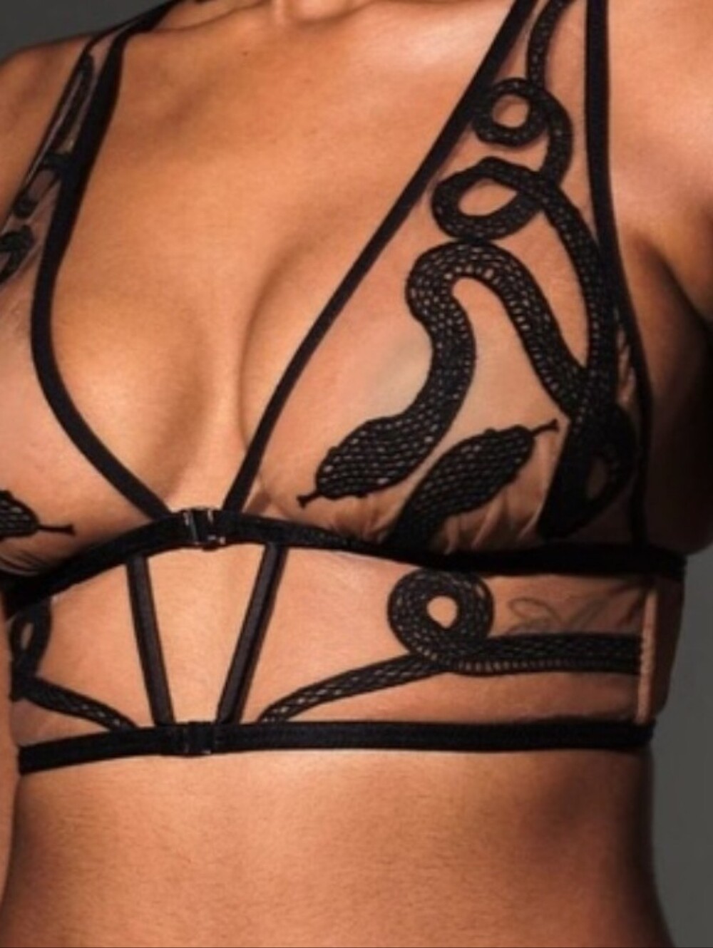 NWT Sheer Black Snake-Embroidered Medusa Bralette Size M